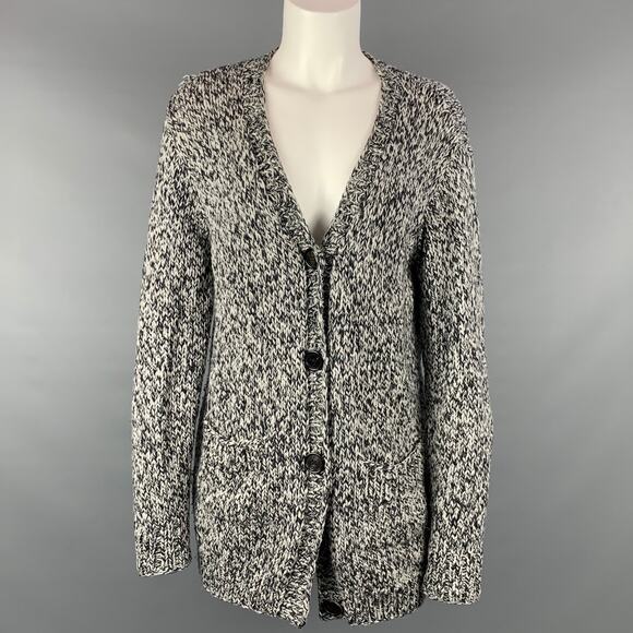 L'AGENCE Size M Navy & Grey Knitted Merino Wool Oversized Cardigan - Picture 1 of 1